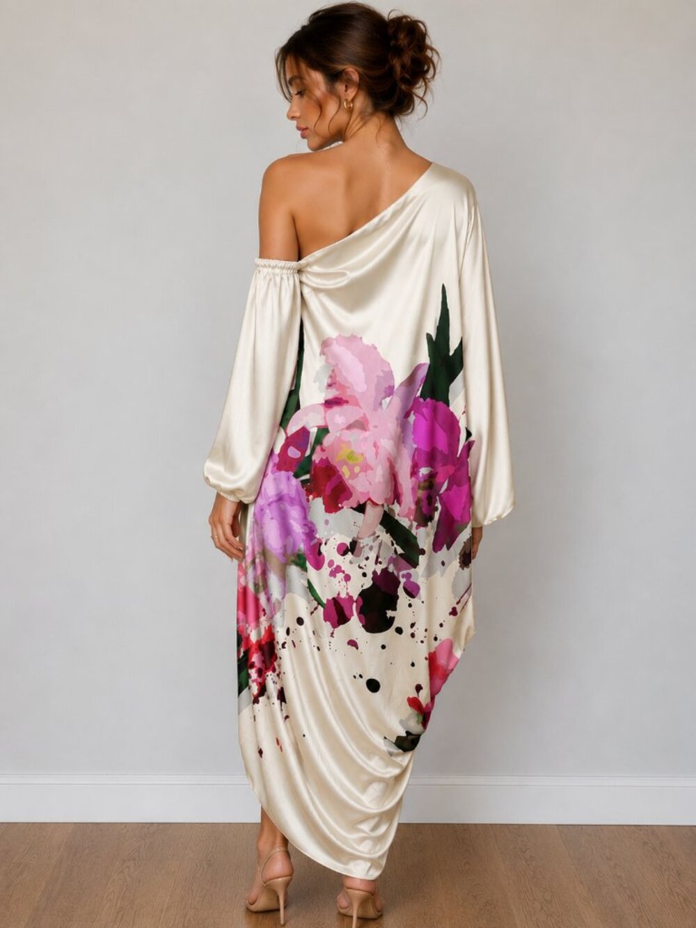 NWT $1,600 SILVIA TCHERASSI Silk Chiara Floral Draped Dress Fushia Garden Medium